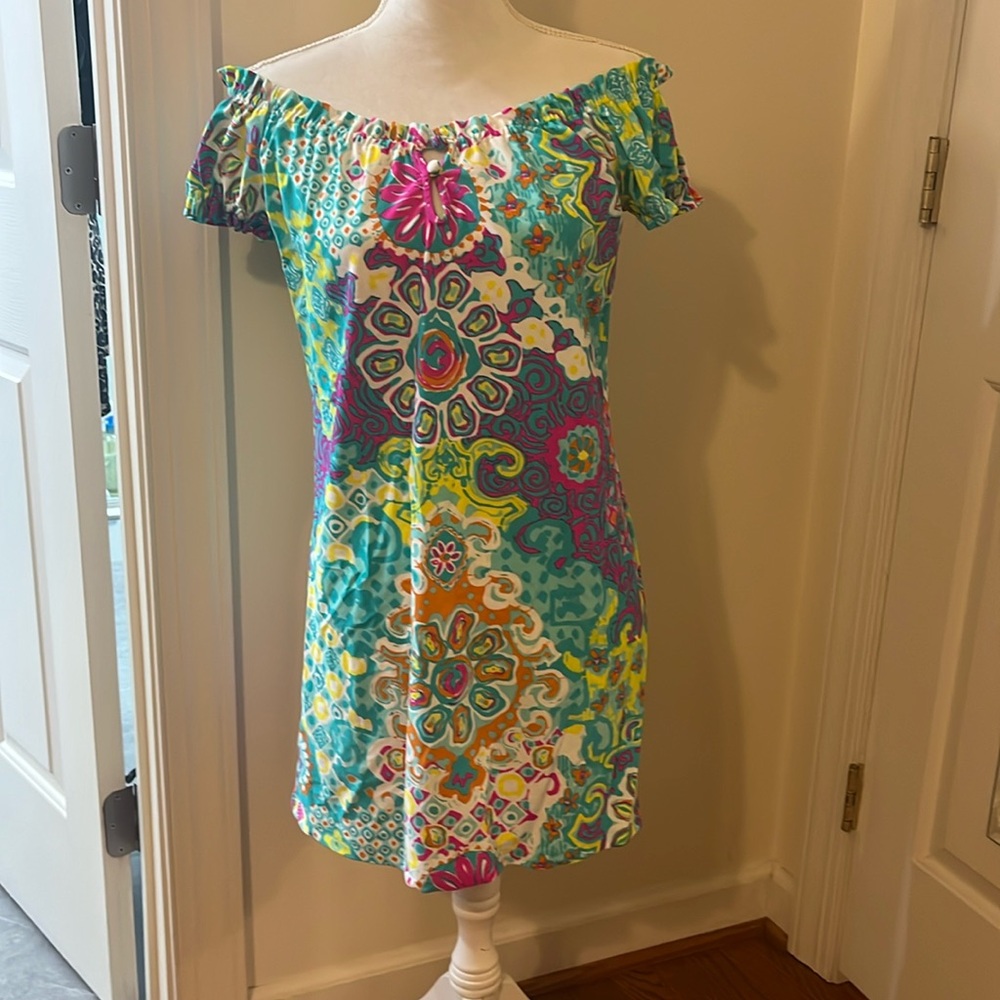 Jude Connally off shoulder dress